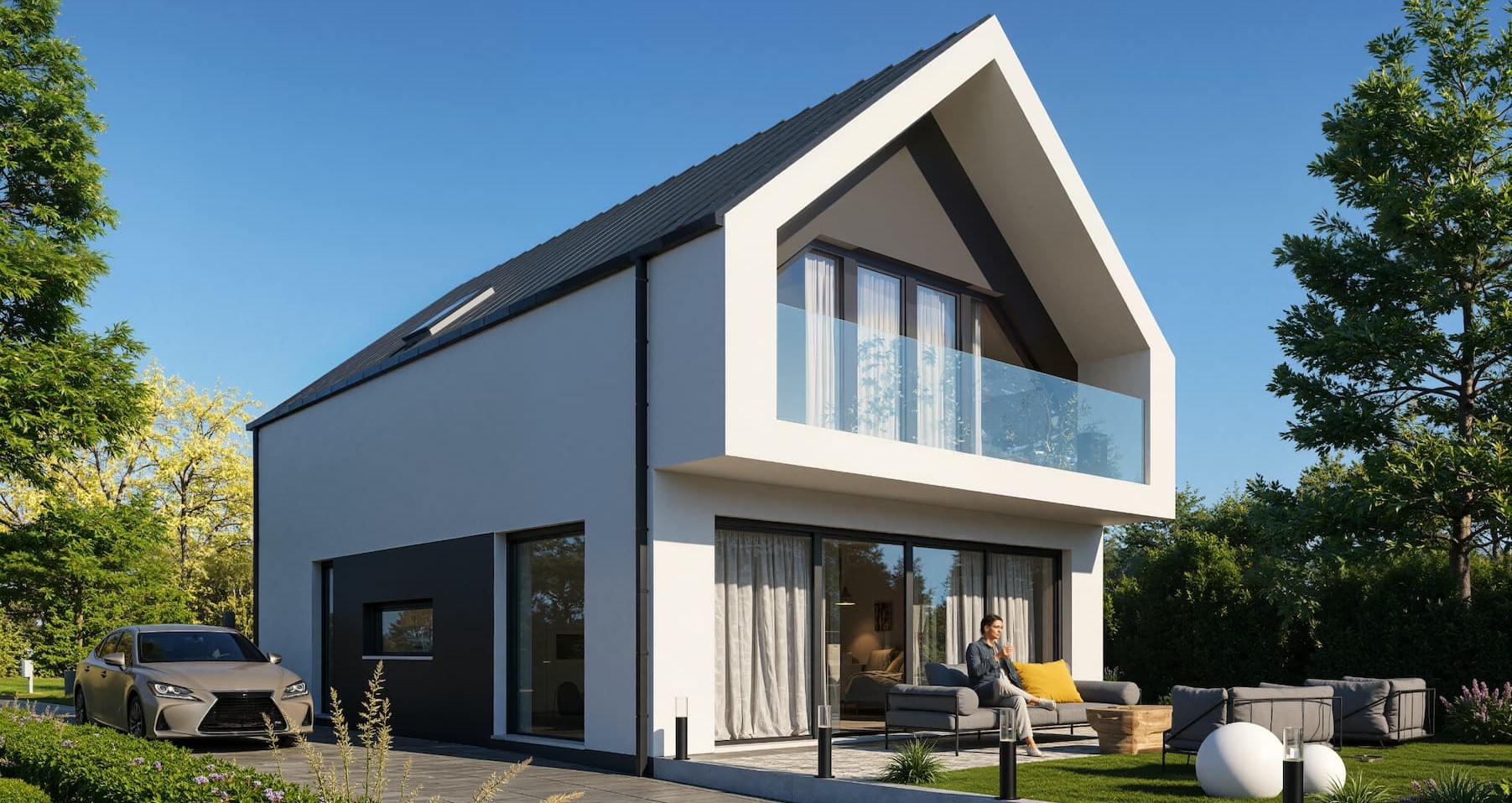 Wizualizacja fasady domu BRAL z tarasem