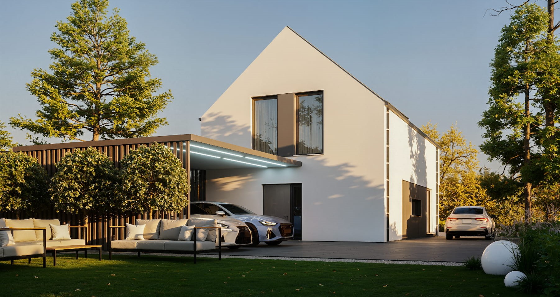 Wizualizacja nowoczesnego domu jednorodzinnego BRAL z dużymi przeszkleniami